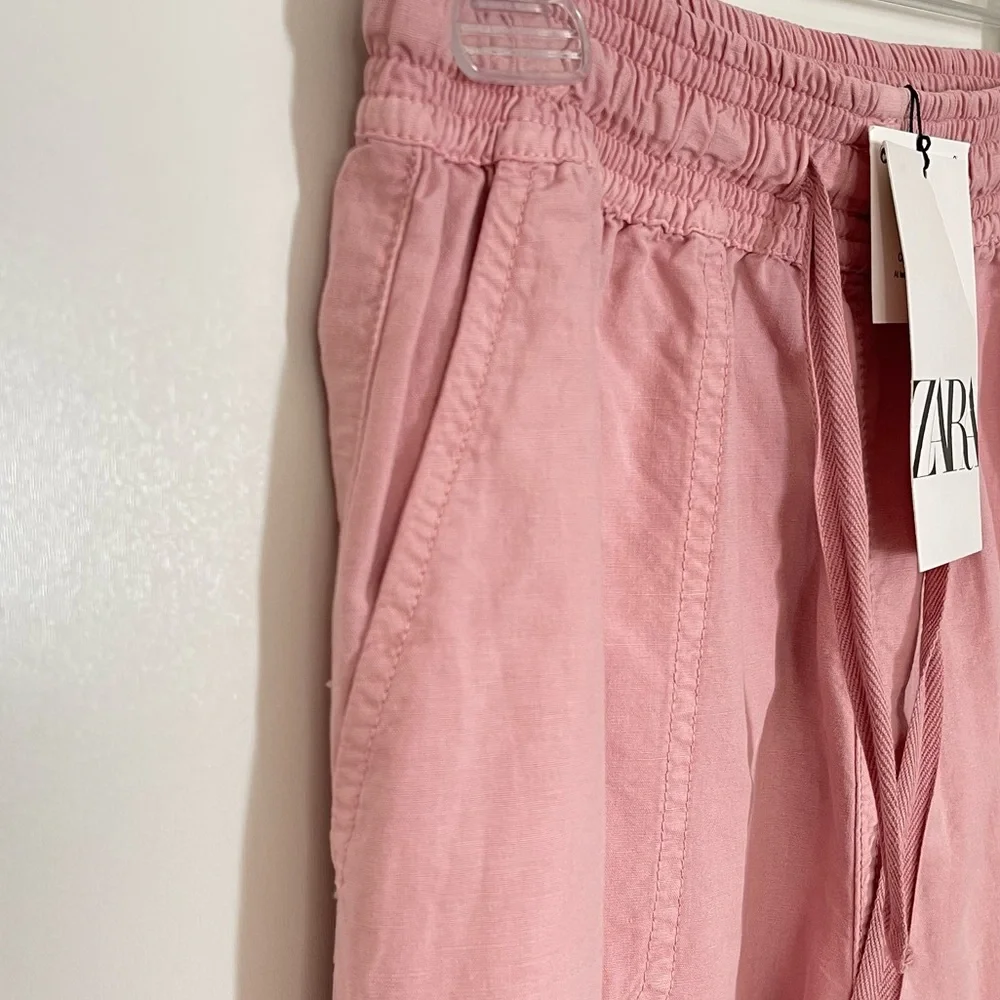 NWT Zara Pink Linen High Rise Jogger Pants Size 4